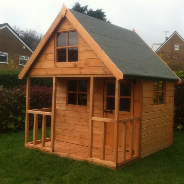 WOODEN PLAYHOUSE CHILDREN'S 6x6 Kids Outdoor Wendy House Two Story Play