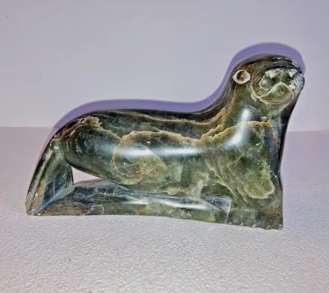 Vintage Canada Eskimo Art Seal Inuit Soapstone Stone Canadian Signed Numbered