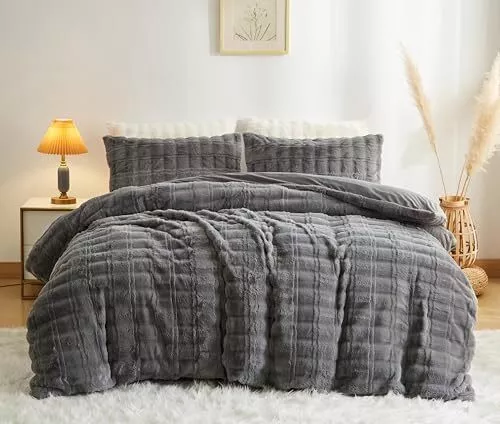 Sedefen Housse de Couette Peluche 140x200cm Flanelle 140x200cmx1+65x65cmx1 Gris