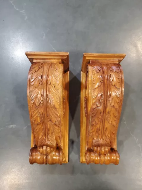 2 pcs CORBELS ACANTHUS LEAF Scroll Designer Home Wall Embellishments Hand Carved