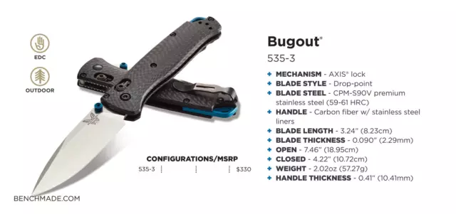 Benchmade 535-3 Bugout® CPM-S90V Carbon Fiber (Factory Sealed New Stock) 6