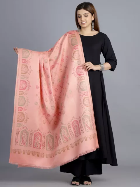 Large Wool Paisley Jamavar Shawl Light Pink Jamawar Great Gift Pashmina Style