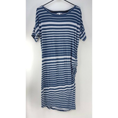 Cabi Casual Midi Dress Womens Medium Blue Striped Short Sleeve
