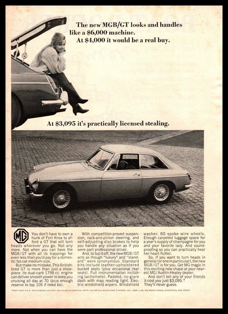 1966 MGB GT Dual Carb 1798 cc. Engine $3,095 Austin Healey MG Vintage Print Ad