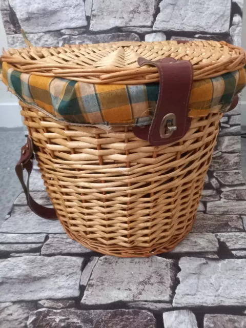 WICKER FISHING CREEL Basket With Leather Strap Handle £24.99