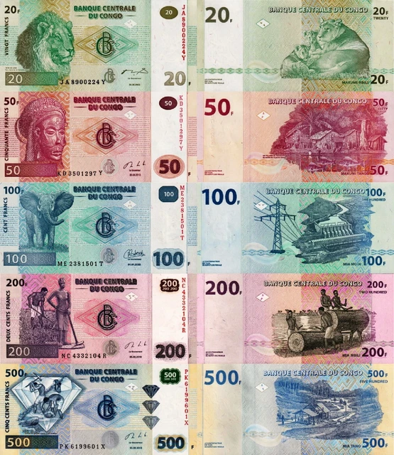 CONGO - Lot of 5 banknotes 20/50/100/200/500 francs FDS - UNC