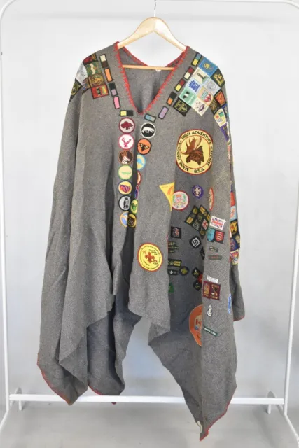 Vintage Preloved 1970/80's Boy Scout Grey Wool Camp Blanket With Badges/Patches