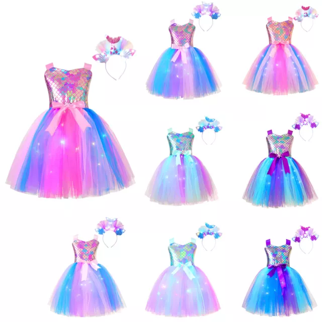 Costume Sirène Enfant Fille Princesse Tutu Robe avec Lumineuse LED Serre Tête 2