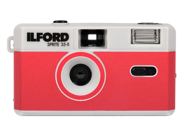 Cámara Ilford Sprite 35-II, roja y plateada