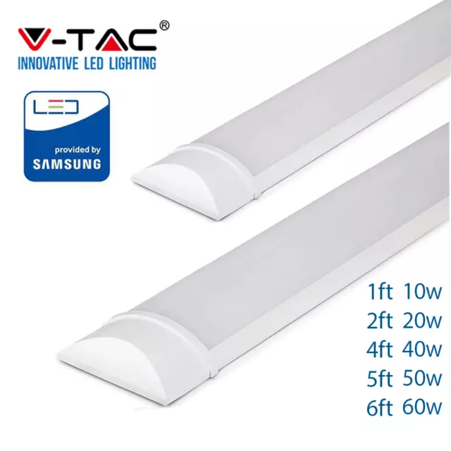 V-TAC LED Batten Strip Tube Light Slim White 1ft 2ft 4ft 5ft 6ft 4000K 6400K