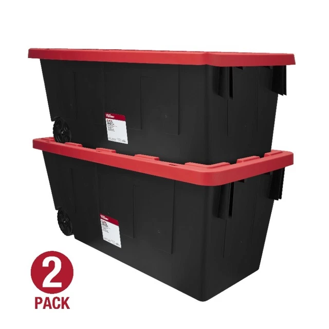 50 GALLON 2 Pack Snap Lid Wheeled Plastic Storage Boxes Tote Bin