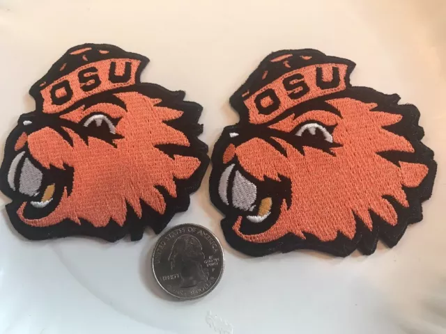 (2) OSU Oregon State Beavers vintage iron on embroidered patches Patch Lot 3” 2