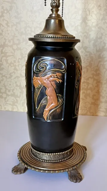 Rare Vintage 1930s Roseville pottery panel Art Deco Nudes table Lamp