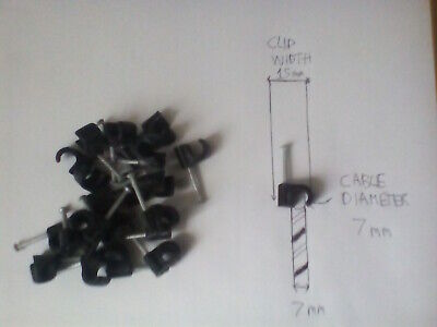 Rotondo Cavo Clips Nero 7 mm con chiodi di fissaggio telefono TV SATELLITE ANTENNA 
