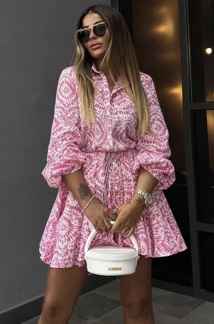 Zara Printed Mini Dress Pink Collar Long Sleeve Ss22 Size L Ref. 4786/058  £40.00 - Picclick Uk