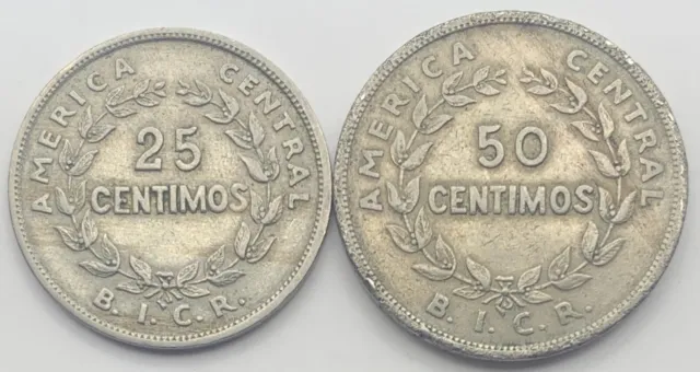 1935 Republic De Costa Rica 25 & 50 Centimos - Free Shipping
