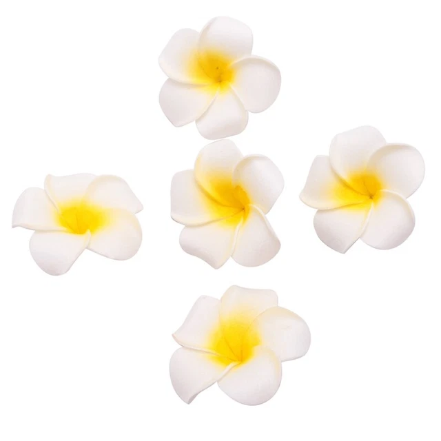 100 piezas pétalos de flores artificiales Frangipani hawaiano espuma blanca HaX9