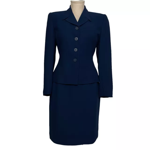 Kasper Women Suit 2 Pc Skirt Straight 4 Button Single Breasted Jacket Blue 8P