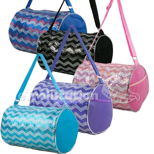 Kid's Girls Dance Chevron Wave Sequin Duffle Bag Gymnastics Cheer Colors Option