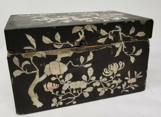 Antique Early Japanese Korean Chinese Mother of Pearl Lacquer Box Chest As Is