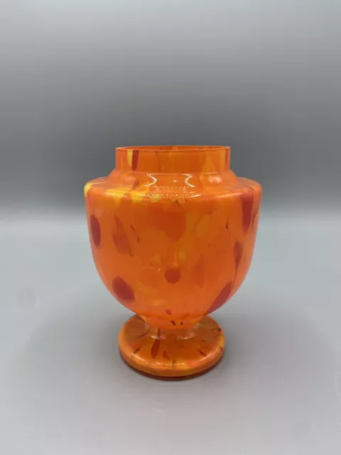 Czech Art Deco Vintage Tango Orange Splatter Glass Vase Urn Decorative