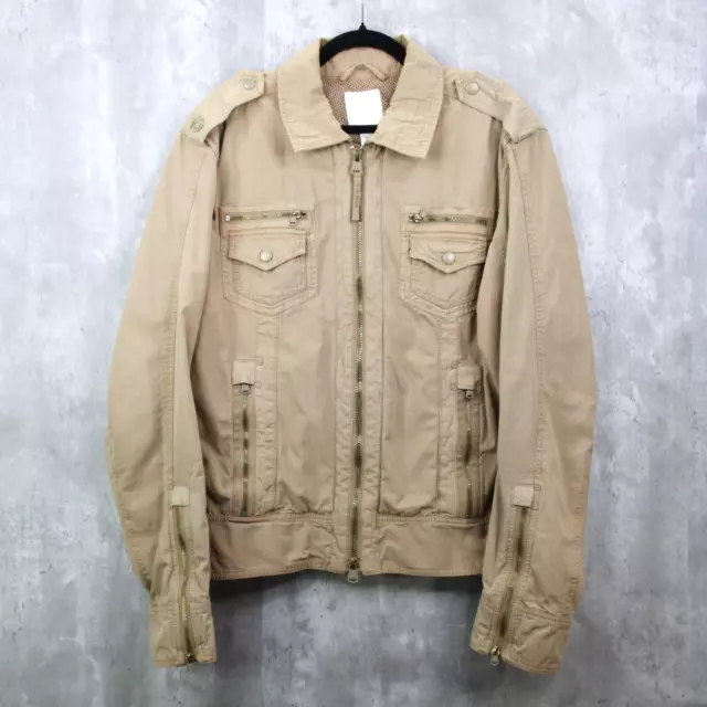 Diesel Military Style Jacket Men's Size XXL Tan Cargo Khaki Zip Pockets