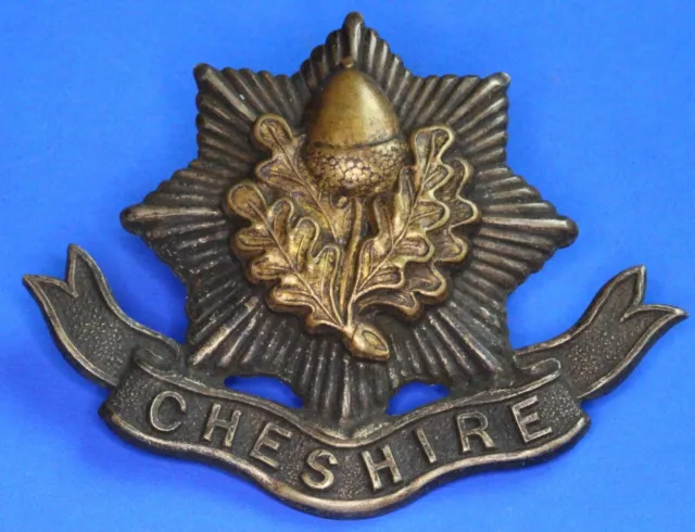 WW1 Cheshire Regiment 1916 Economy Issue ALL BRASS Cap Badge  [28841]