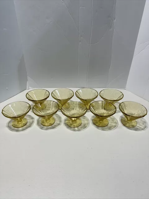 9 Yellow Amber Federal Glass Sherbert Dessert Madrid Pattern Depression Glass