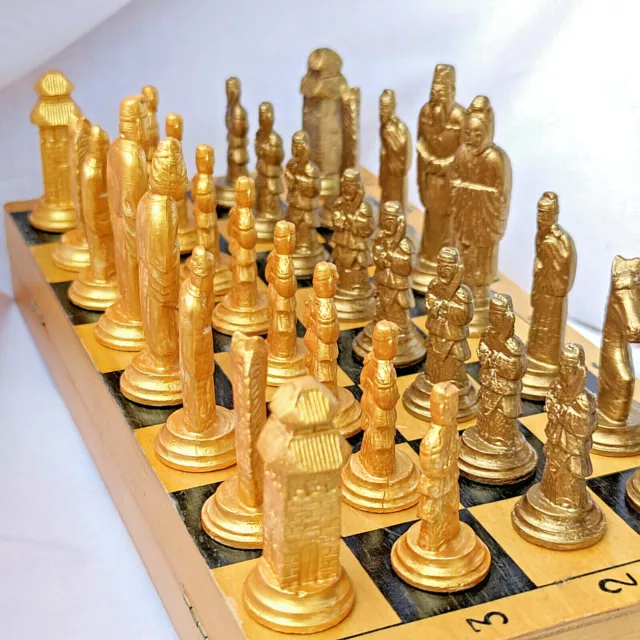 Military Style Chess Vintage Ussr Set Soviet Gypsum Russian Antique Old Rare Su