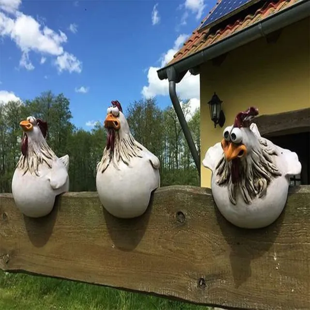Home Decoration Farmhouse Rooster Clip Fence Chicken Statue Garden Sculpture