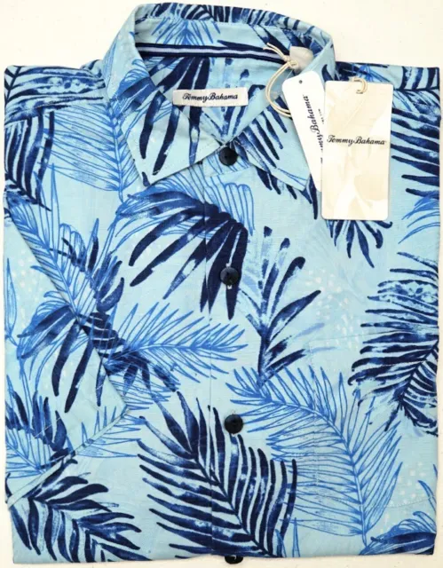 Tommy Bahama Short Sleeve Opal Blue Floral Shirt Mens Adriatic Fronds $135