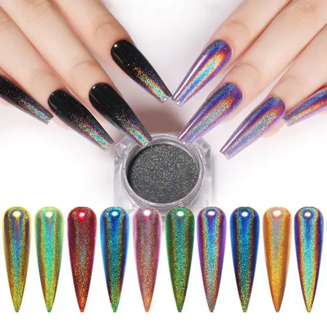 Holographic Unicorn Nail Powder Chrome Shimmer 12 Colours Mirror Glitter Pigment