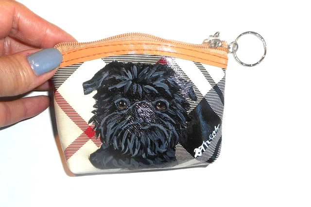Affenpinscher dog Coin Change Purse with Key Chain Hand Painted
