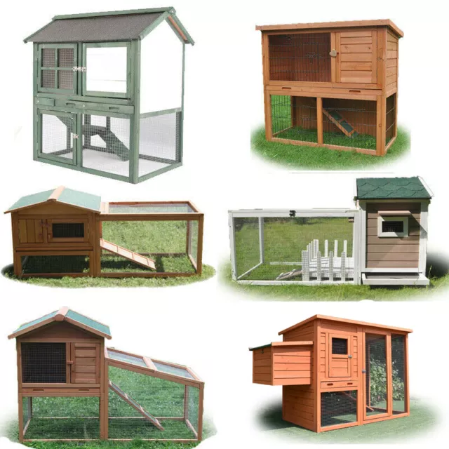 Large Wooden Rabbit Hutch Chicken Coop Ferret Cage With Run