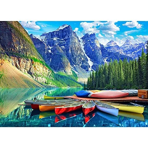 HUADADA Jigsaw Puzzles 1000 Pieces for Adults Moraine Lake Canoes 1000 Piece ...