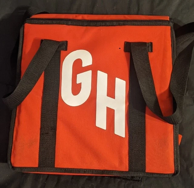 Insulated Grub Hub Red Food Delivery Tote 14"x 14"x 10" GrubHub Pizza Bag Pan