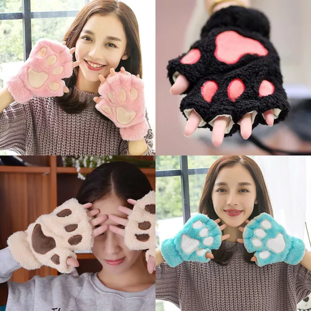 Guanti artiglio gatto orso artiglio donna peluche caldo pelliccia sintetica palla senza dita↑ P