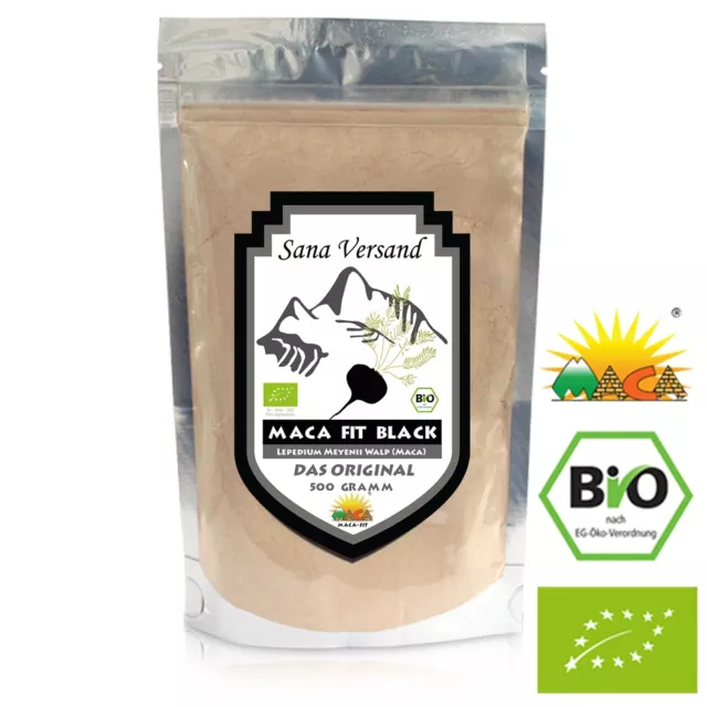 Maca Fit Black 500g BIO Pulver Original aus Peru Junin, reines Schwarzes-Maca