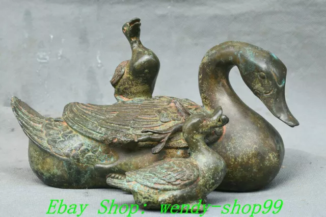 8" Ancient Old Chinese Shang Dynasty Bronze Ware Goose Goosey Swan Animal Statue