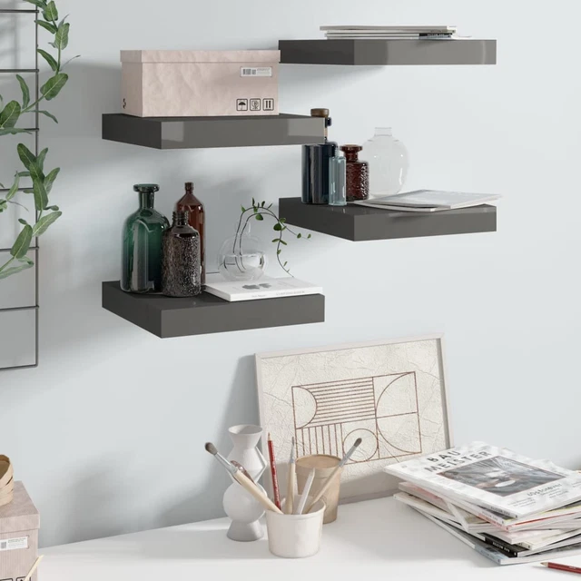 Scaffali a Parete 4 pz Grigio Lucido 23x23,5x3,8  in MDF S5E2