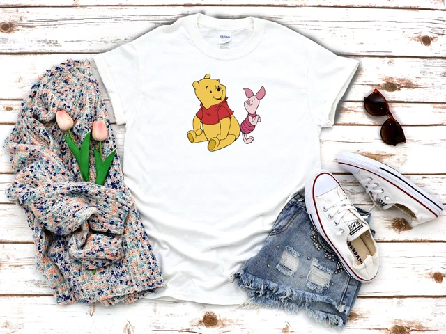 Lustige kurzärmelige Damen-T-Shirt mit Cartoonfiguren Winnie The Pooh s 3/4