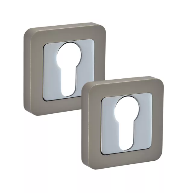 Euro profile cylinder Escutcheon Pair - Duo Satin Chrome lock covers