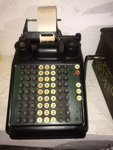 Burroughs Portable Adding Machine Hand Crank Antique 8 Column