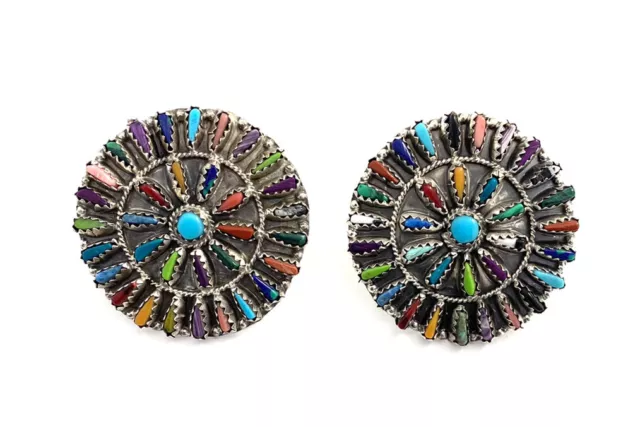 Native American sterling silver navajo Handmade Multicolored Cluster earrings