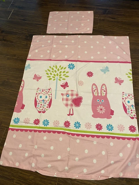 Funda de edredón y almohada rosa y blanco cuna