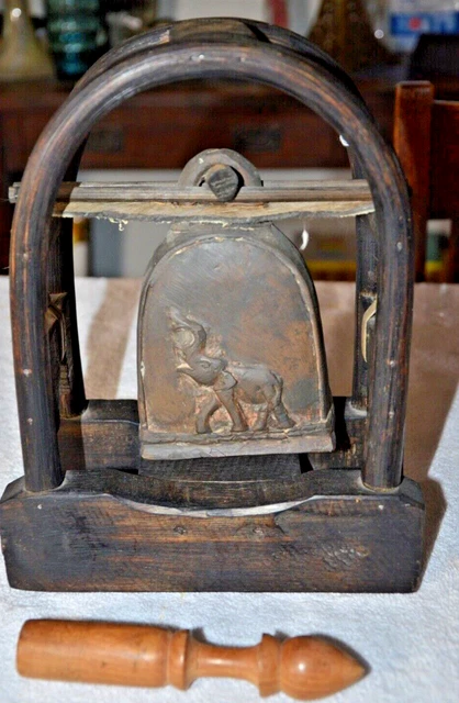 Antique KAREN HILL TRIBE (Thailand) ELEPHANT BELL on WOODEN STAND Sounds Great!
