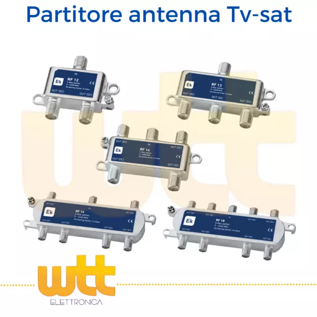 Partitore Divisore Tv Satellitare Terrestre 1/2 1/3 1/4 1/6 1/8 CON CONNETTORI F