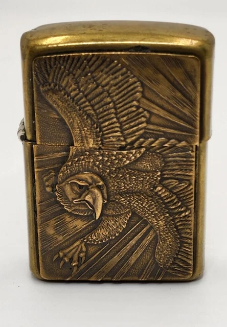 Vintage Brass Zippo Lighter Soaring Bald Eagle K XI Patriot Made in USA Rare