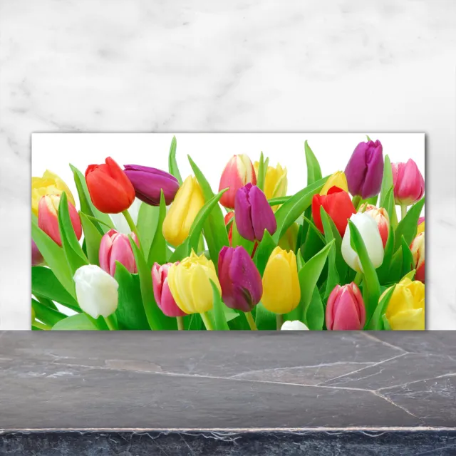 Tulup Panneaux De Cuisine Sur Verre - 120x60 - Tulipes Colorées