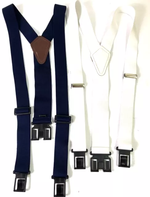 Perry Suspenders Black Nylon 1.5" Wide - Lot of 2 White & Navy Blue